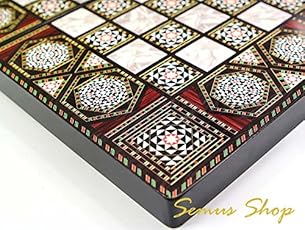 Orientalisches Backgammon TAVLA XL - Intarsien Look 40x40cm Mit Spielsteinen