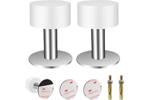 GZkushi 2 topes de puerta de pared de acero inoxidable 304, autoadhesivos, para montaje en pared para proteger las puertas, con 2 tornillos de expansión y 2 adhesivos 3M (blanco/plateado)