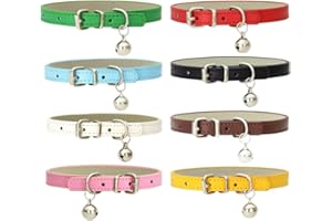 TOPOFLY Pack Cuir Colliers de chat avec une boucle de métal durable polie polie polie polie douce et réglable 8pcs (multicolore)