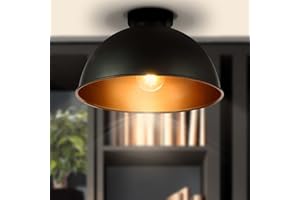 ‎JAGO Jago® Deckenleuchte mit Lampenschirm - LED, E27, 60W, IP20, Rund, Ø 31 cm, Metall, Schwarz, Gold, Retro Vintage Design - Deckenlampe mit Lampenschirm für Wohnzimmer, Schlafzimmer, Wohnzimmerleuchte