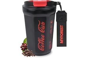 MYFOREST Kubek do kawy na wynos, kubek termiczny ze stali szlachetnej – szczelny kubek do kawy z pokrywką, 380 ml, kubek samochodowy, podwójne izolowane ścianki, do kawy, wody i herbaty