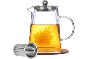 AODIGEGE Glass Teapots with Infuser 550ml Tea Pot with Heat Resistant Stainless Steel Removable Tea Strainer Teapot Cork Coasters,Tea Pot Infusers for Loose Tea,Coffee