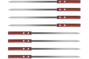 ZIMOER 8 Pezzi Spiedini Barbecue Piatti, Spiedini per Carne 40 cm, Spiedini Piatti Acciaio Inossidabile, Riutilizzabile Spiedini BBQ con Manico in Legno per Carne, Verdure, Gamberi