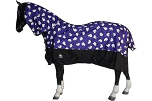 Horse Masters 0g Lightweight Turnout Rug – 600D Combo Full Neck Waterproof Horse Rug – Breathable Outdoor Rug with Brass Clips, Shoulder Gussets & Cross Surcingles, Sheep Printed