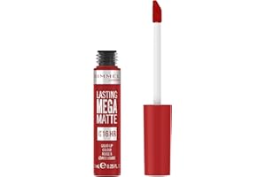 ‎RIMMEL Rimmel London płynna szminka Lasting Mega Mate, długotrwała płynna szminka do miękkich ust z matowym wykończeniem, wegańska formuła ze skwalenem i olejem kokosowym - 500 ognia Starter, 7.4ml