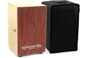 World Rhythm CAJ2-BR Cajon – Full Size Cajon with Adjustable Snare, Padded Gig Bag and Cushion - Brown