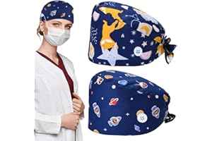 CATOR 2 Stück OP Haube damen Verstellbar mit Knopf Arbeitskappe Baumwolldruck Kranken schwesternkappe Unisex Staubhauben Kappe（Starry Sky Style）