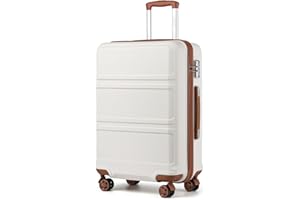 Kono Maletas de Viaje Mediana Rígida ABS 65cm Maleta Mediana Equipaje de Mano con 4 Ruedas y Cerradura de Combinación TSA (M, Crema Claro)
