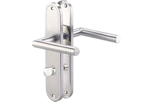 AGT Leve per porte - Maniglia: Set di accessori per porte in acciaio inossidabile per bagno e WC, 2 nottolini, Set di piatti lunghi (Maniglia bagno, bagno serratura, Serratura)
