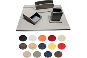 OGGETTANDO set scrivania ufficio in ecopelle con accessori composto da scrittoio apribile, portalettere, portapenne, portabigliettini (Tortora)