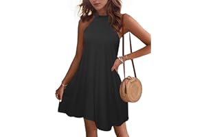 WNEEDU Abito Donna Estivo Vestito Spiaggia Senza Maniche Abito Cort Casual Collo Sospeso Copricostume