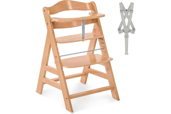hauck Chaise Haute Bébé Alpha Plus, Évolutive dès 6 Mois, Inclus Harnais 5 Points, Barre de Sécurité, Réglable, Jusqu'à 90 kg, Bois FSC - Nature