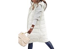 Yuson Girl Chaleco Mujer Chalecos Acolchados Medio Largo Chaquetas sin Mangas Casual Chaleco Grueso Invierno Abrigo Outwear con Capucha Largos Calentador de Cuerpo con Bolsillos