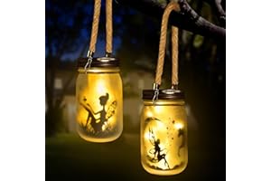Ecoastal Solar Lights Outdoor Garden Ornaments,Fairy Mason Jar Lantern Decorative LED Light,Waterproof Patio Hanging Lamp Backyard Pathway Lighting,Christmas Birthday Gift for Her