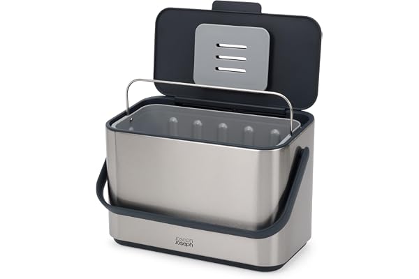 Joseph Joseph Collect 4-liter Kompostbehållare för köket, i rostfritt stål med handtag, löstagbar innerhinkar och förvaring av Sopsäckar, inklusive aktivt kolfilter och 3x Sopsäckar