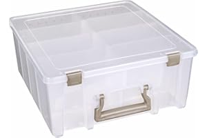 ArtBin 6990SO Super Satchel Double Deep mit herausnehmbaren Trennwänden, große tragbare Kunst- und Bastelaufbewahrung mit Griff, transparent/goldfarben
