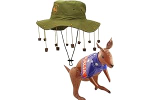 Dreamzfit - Adult Unisex AUSTRALIAN CORK HAT & INFLATABLE KANGAROO Aussie Australia Day Fancy Dress Kit Theme Party Carnival Cosplay, Khaki/Brown