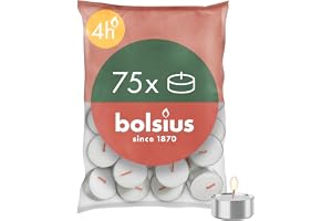 Bolsius D-light värmeljus – 75 stycken – i påse – längd brinntid 4 timmar – dekorativa hushållsljus – vitt – innehåller naturligt växtvax – utan palmolja