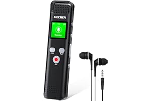 MECHEN Enregistreur Vocal Dictaphone Numérique 64GO - Enregistrement Activé par la Voix, 1536Kbps, Réduction du Bruit à 7 Niveaux, Rechargeable Via USB C, Mot de Passe