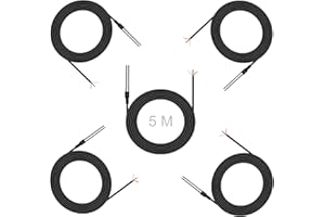 ENOPYO 18B20 Lot de 5 capteurs de température numériques 5 m - Sonde étanche en acier inoxydable - Compatible avec Arduino, Raspberry Pi, Shelly - Avec e-book (5 pièces)