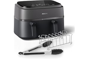 Philips Dual Basket Airfryer 3000 Series, 9L, 2 Drawer Air Fryer, with Breakfast Kit, Rapid Air Technology, Versatile Large Air Fryer for Family, 99% Less fat and Energy Saving, HomeID App (NA350/03)