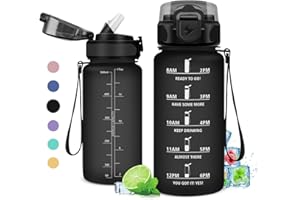 KOLLYKOLLA Borraccia 500ml/1L/1.5L, Borraccia Palestra a Prova di Perdite, Borraccia Motivazionale con Cannuccia, Bottiglia d'acqua Sportiva con Indicatore del Tempo, Borraccia per Adulto, Viaggio, Sport, Scuola