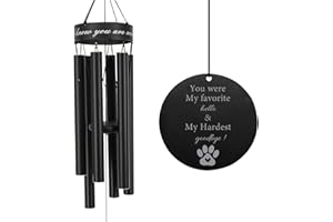 Astarin Pet Memorial Wind Chime, 30 Inches Paw Print Pet Remembrance Gift to Honor and Remember a Dog, Cat, or Other Pet, Premium Metal Wind Chime, Black