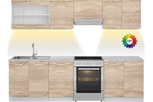 Vicco Mueble de Cocina Raul, Sonoma, 270 cm, ET Mármol con Tira de LED