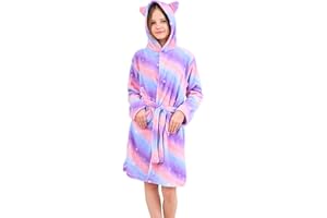 Piefry Chats Peignoir pour Filles Robes de Chambre en Molleton Doux avec Capuche et Oreilles de Chat