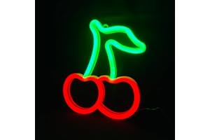 TICLEP Cherry Neon LED Signs Light Room Decor Aesthetic Led Light Fruit Night Light for Bedroom Bar Hotel Party Game Room Wall Art Decoration (USB Charging/Battery Powered) (Red/Green)