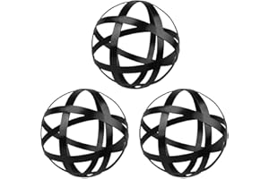 YiYa Schwarze dekorative Kugeln 3 Set – Metallkugel Dekoration – Metallband Dekokugel – Metallkugel Tischdekoration für Wohnzimmer Schlafzimmer Küche Büro Couchtisch Schreibtisch