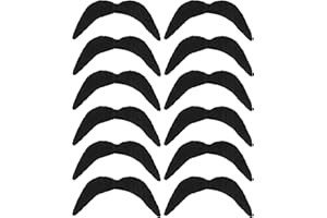 REDSTAR FANCY DRESS Pack de Bigotes de Manillar - Bigote Falso Realista de Pelo Negro de los Años 70 para Movember - Bigote Postizo para Disfraz de Francés, Mexicano, Freddie Mercury, Revolucionario o Forzudo (12 Uds.)