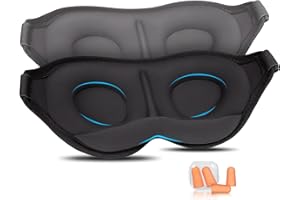 ‎AOSUN Aosun 2024 Schlafmaske für Seitenschläfer, 2er-Pack, Verbesserte 3D Schlafbrille Schlafmasken für Frauen & Herren, 100% Lichtblockierende Augenmaske mit Verstellbarem Elastisch & Ohrstöpsel für Reisen