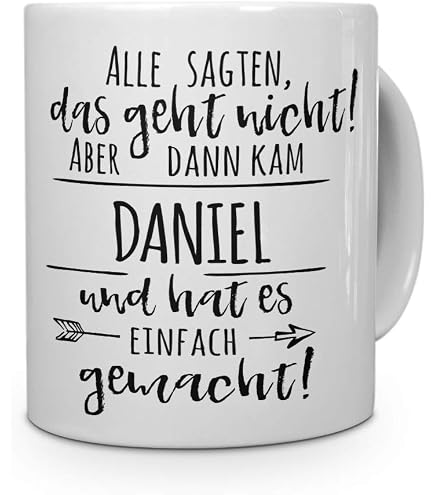 Personalisiert Tasse Mit Namen Daniel – Kaffeebecher Mit Positiven Eigenschaften, Blau-weiß, 325 Ml, Spülmaschinengeeignet