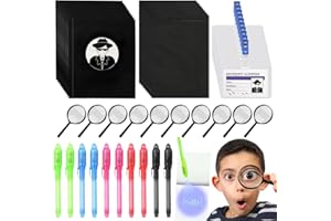 CEWROM Set di 50 giocattoli da detective per bambini, penna segreta con luce UV, quaderno, lente d'ingrandimento, badge detective con clip, regalo di compleanno per bambini, per il detective