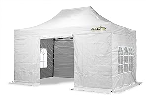 BULHAWK® 3M x 4.5M PREMIUM 32 COMMERCIAL GRADE, WATERPROOF, HEAVY DUTY POP UP GAZEBO MARKET STALL MARQUEE, INCLUDES 4 X 100% WATERPROOF SIDEWALLS AND CARRY BAG (3m x 4.5m White including side panels)