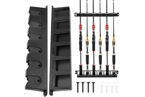 XPJBKC Soporte Cañas de Pescar, 1 Par Soporte Caña Pescar Pared, Soporte de Caña de Pescar, Para Hasta 6 Cañas de Pescar, Cañas de Pescar Almacenamiento para Sala de Garaje, Tienda de Barcos, Negro