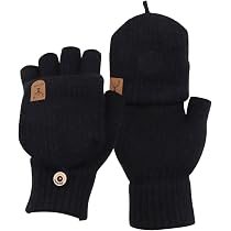 Gants Convertibles Femme - Mitaines Sans Doigts Avec Capuchon Rabattable | Noir | Taille Unique 18x12cm