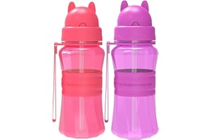 Sigdio 2er Set Trinkflasche Kinder mit Strohhalm Mädchen Auslaufsicher BPA frei Leicht zu reinigen Kinder Wasserflasche Trinklernflasche Baby 1 2 3 4 5 6 Jahre