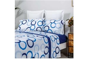 COTTON ARTean Juego de sabanas POPY Azul Cama de 150 x 190/200.