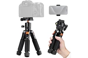 K&F CONCEPT Mini kompakt skrivbordsstativ (55 cm) med huvud, maxbelastning 6 kg, 1/4 tum snabbbricka och smartphonehållare fö
