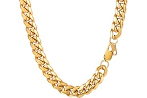 PROSTEEL Men Chunky Chain, 6/10mm Miami Cuban Necklace, 46/51/55/61/66/71/76 CM, 316L Stainless Steel/Gold Plated/Black (Send Gift Box)
