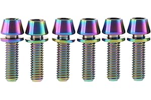 Yaruijia Tornillo de titanio M5 x 16 mm, M5 x 18 mm, M5 x 20 mm, tornillos Allen de cabeza cónica con arandela Ti para vástago de bicicleta, paquete de 6 (arco iris, M5 x 20 mm)