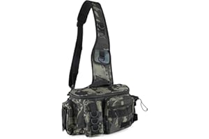 KoolYouth Angeltasche, Wasserdicht Sling Angeltaschen, 600D Nylon Angel Tasche mit Tragegriffe, Multi-Pocket Angelkoffer Angelausrüstungstasche für Angelzubehör (Tarnung)