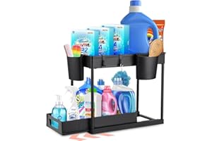 Avilia - Organizer Sottolavello Cucina a 2 Ripiani con Cestelli e Ganci per Ottimizzare Spazio in Bagno e Cucina, Facile da Montare, Ideale per Detergenti e Accessori di Uso Quotidiano