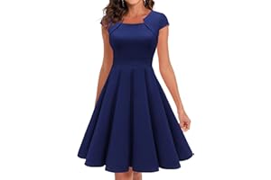 Homrain Sukienka koktajlowa w stylu vintage z lat 50., rockabilly, wieczorowa, dekolt w serek, plisowana spódnica, sukienka na imprezę