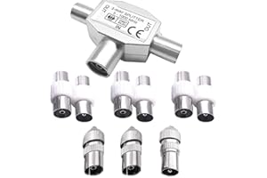 BJFITIFY TV Aerial Splitter 2 Way, Cable TV Coax Splitter 1 Female to 2 Male with Female and Male TV Aerial Connector Coaxial Digital Aerial Male to Male and Female to Female Aerial Connectors