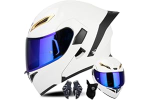 CNNGU Modularer Motorradhelm Schwarz/Weiß ECE/DOT Geprüft Flip Up Helm Mit Handschuhen Und Gesichtsschutz, Doppelvisier, Erwachsener Helm Für Männer Und Frauen