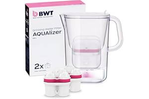 BWT Filtro de agua AQUAlizer + 2 cartuchos de filtro de magnesio | Filtro de agua potable | Jarra Filtrante | Para alimentos y bebidas | Filtra cal, cloro, plomo y cobre | Capacidad 2,6l