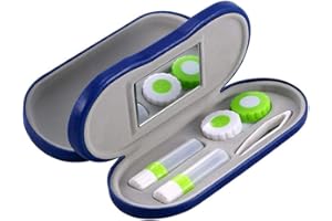 KABAKE Brillenetui und Kontaktlinsenbehälter, 2-in-1, doppelseitig, mit Spiegel, tragbar für Zuhause, Reisen, Blau, Einheitsgröße